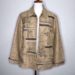 COLDWATER CREEK Art To Wear Blazer MED Embroidered‎ Linen Blend Earthtones